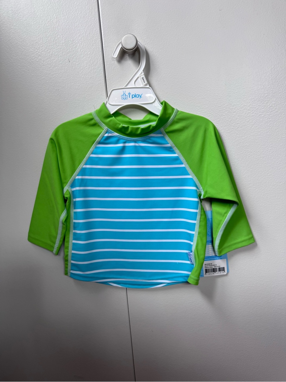 i play. Lime Green & Aqua Striped Kids Rashguard